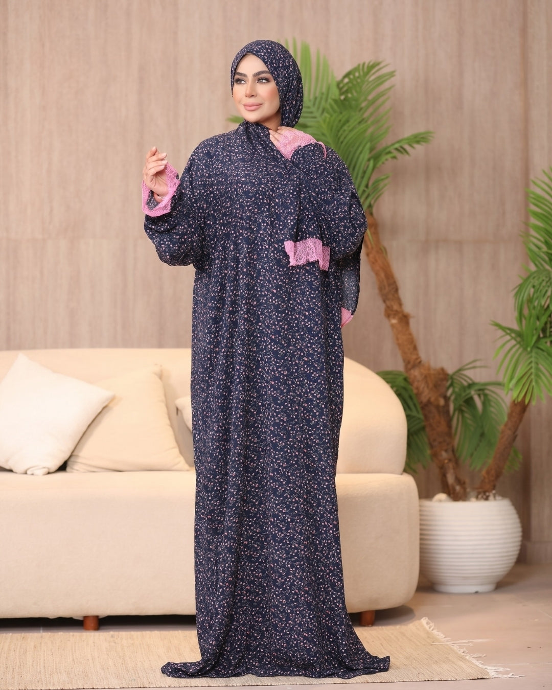 إسدال رفيف فسكوز ريون بدانتيل بينك – B202