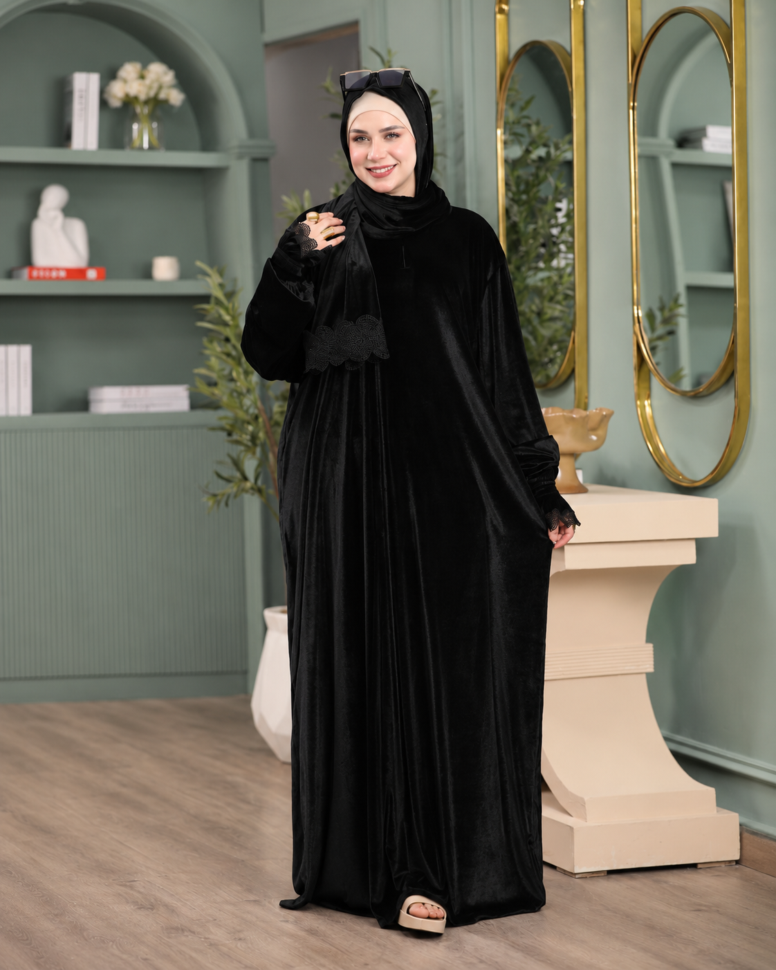 إسدال قطيفة فرنساوي بطرحة متصلة – 4004