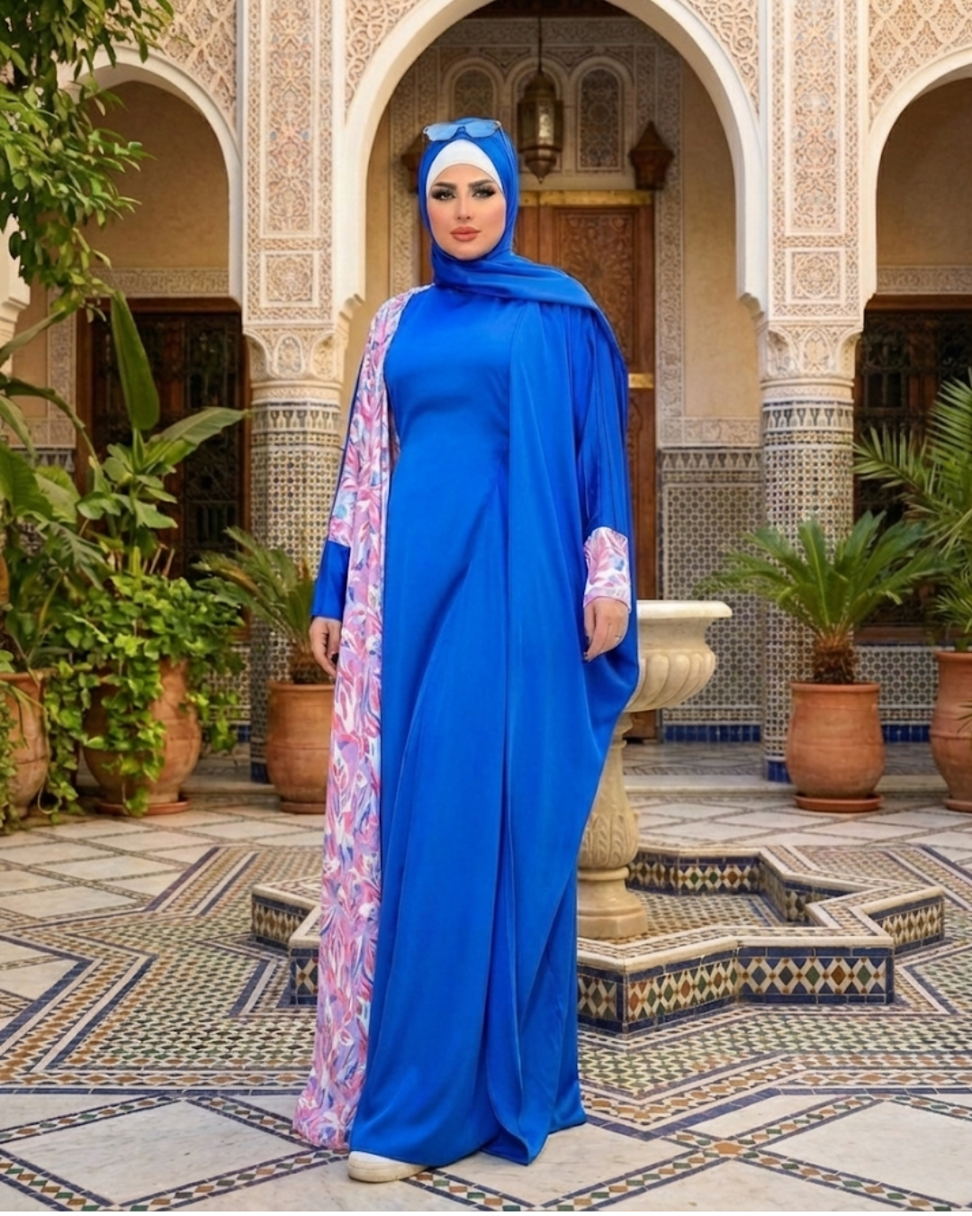 عباية آسيا ستان أرماني بنقشة جانبية ازرق – 302