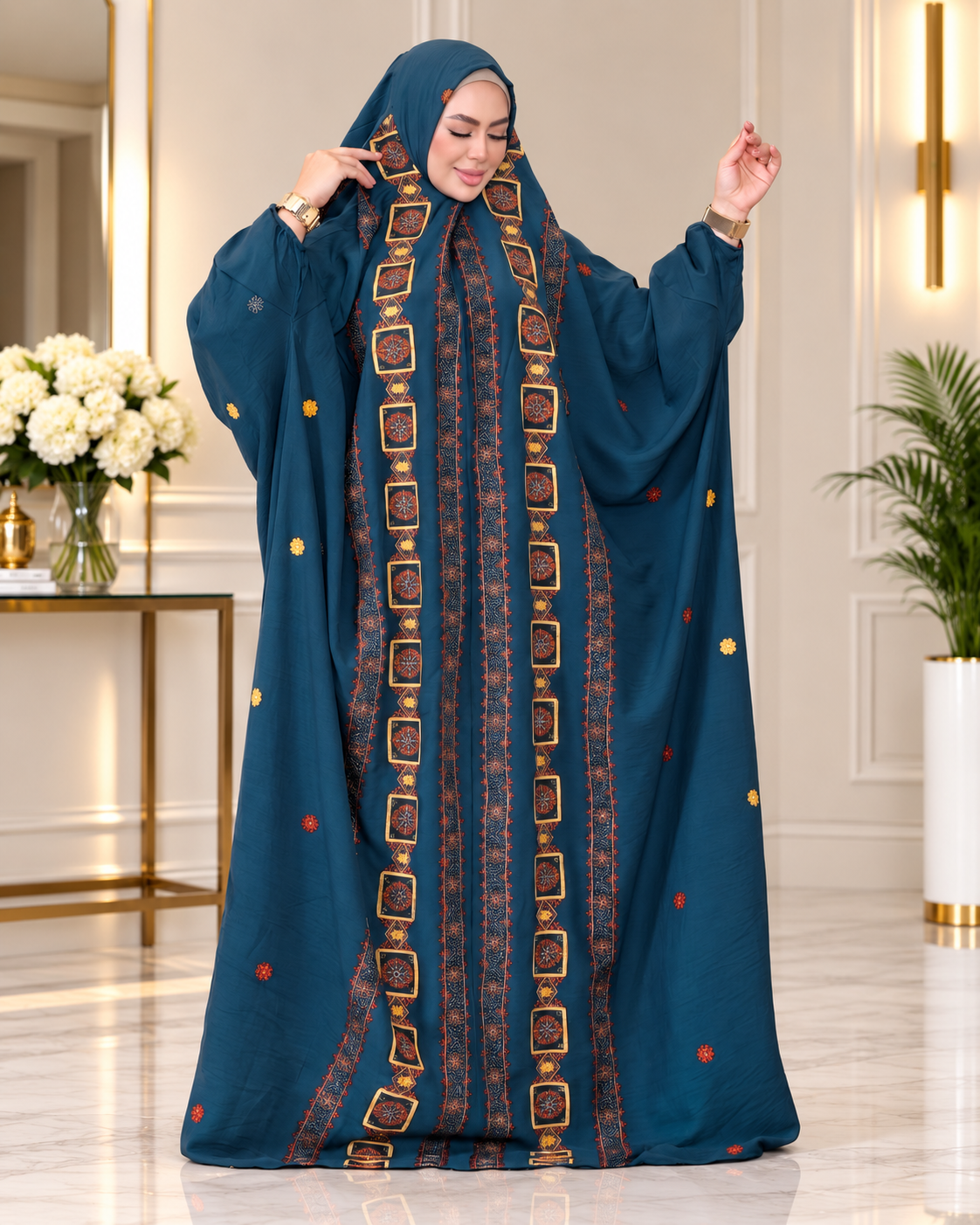 ملحفة كتان مطرّز بالكامل – B019