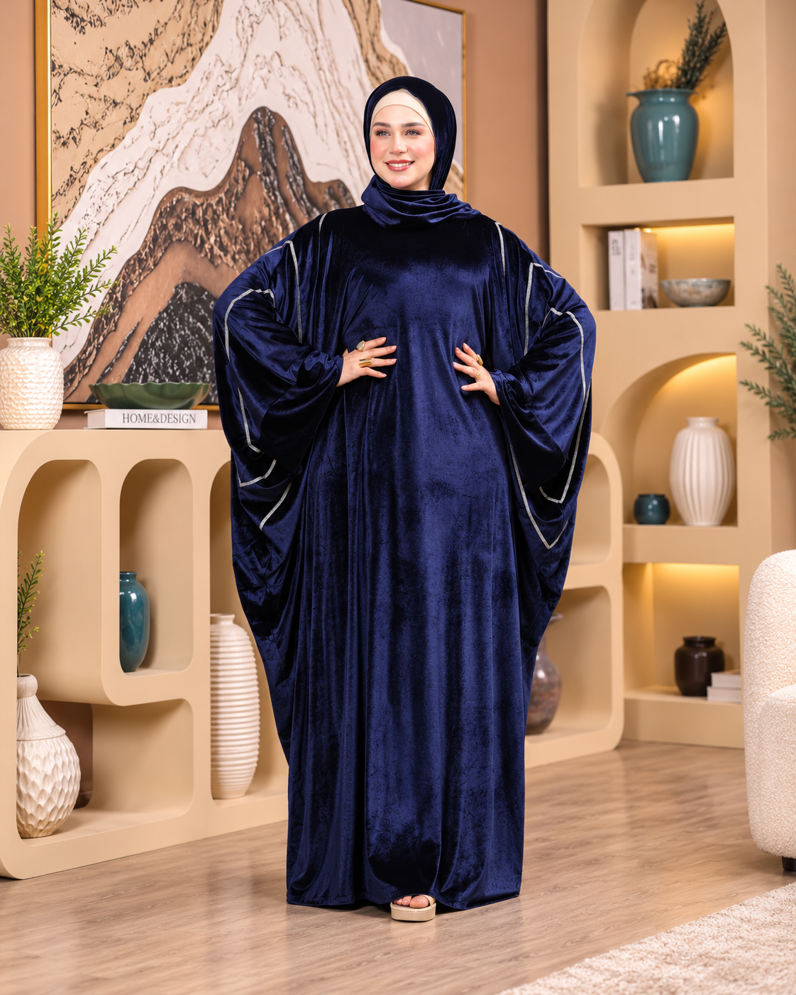 ملحفة قطيفة سادة بطرحة متصلة – 4001