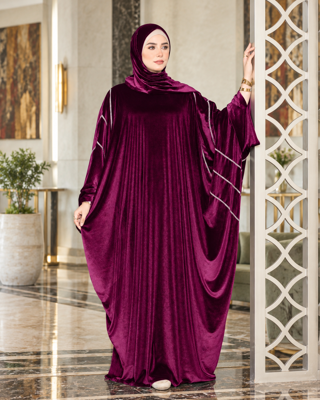 ملحفة قطيفة سادة بطرحة متصلة – 4001